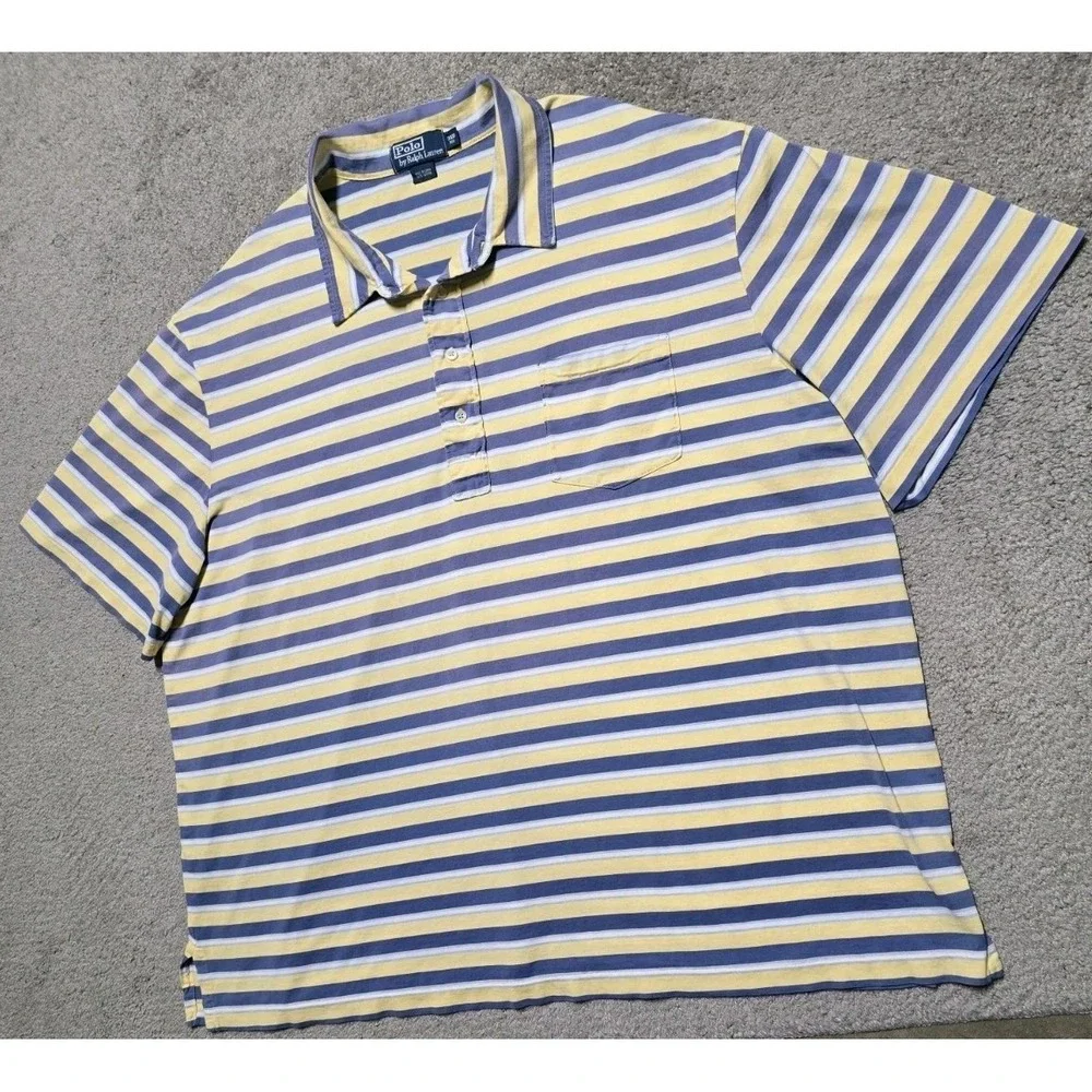 VTG Polo Ralph Lauren Shirt Mens 4XB Blue Butter Yellow Pocket‎ Polo EUC
